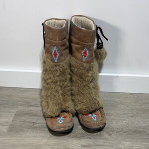 Steve Madden Beaded Brown Fur-Trimmed Women's Boots Size 8